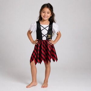 Girls Pirate Costume 6 6X Red Black Dress Skull Halloween Celebrate